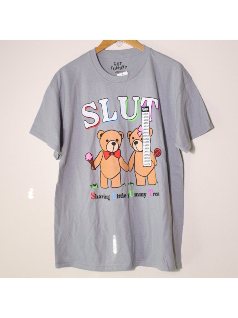 Got Funny Spencer's Novelty Graphic Tee S.L.U.T. Adult Humor Gray Size L